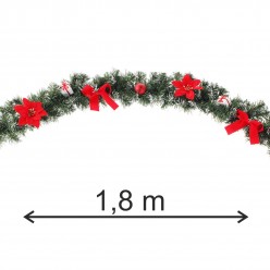 Гирлянда рождественская еловая 1,8м декор красный с пуансеттией